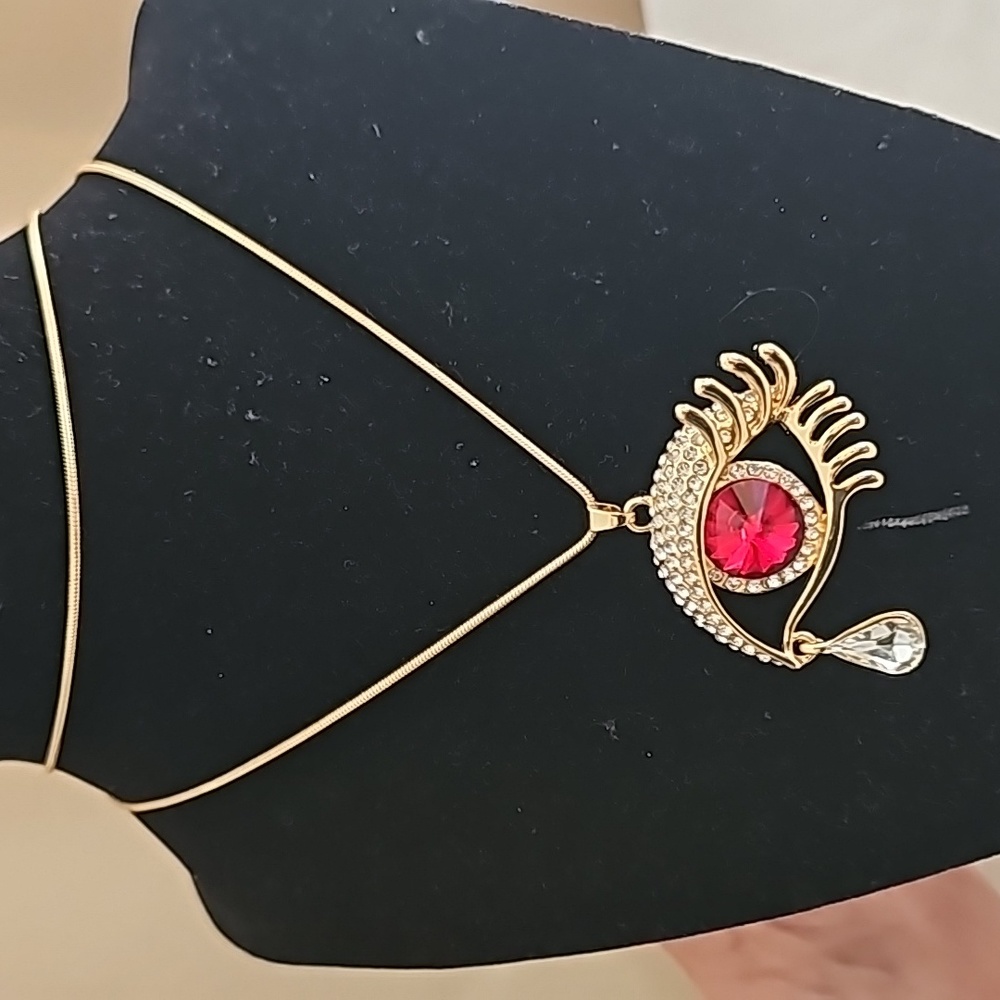 Crystal Tear Drop Evil Eye Statement Necklace - Picture 17 of 17